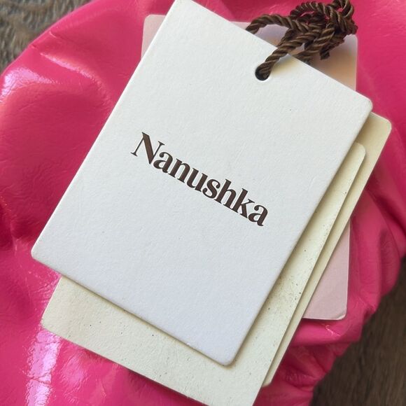 Nanushka Anja Mini Baguette Bag Pink Soft Patent Vegan Leather Gathered Purse - Picture 3 of 4